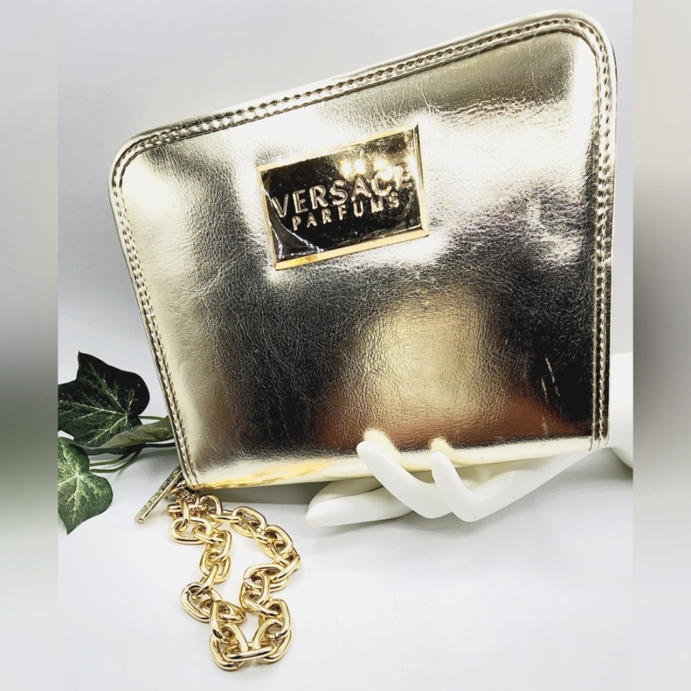 Versace Parfums wristlet, light gold metallic, see pics for measurements